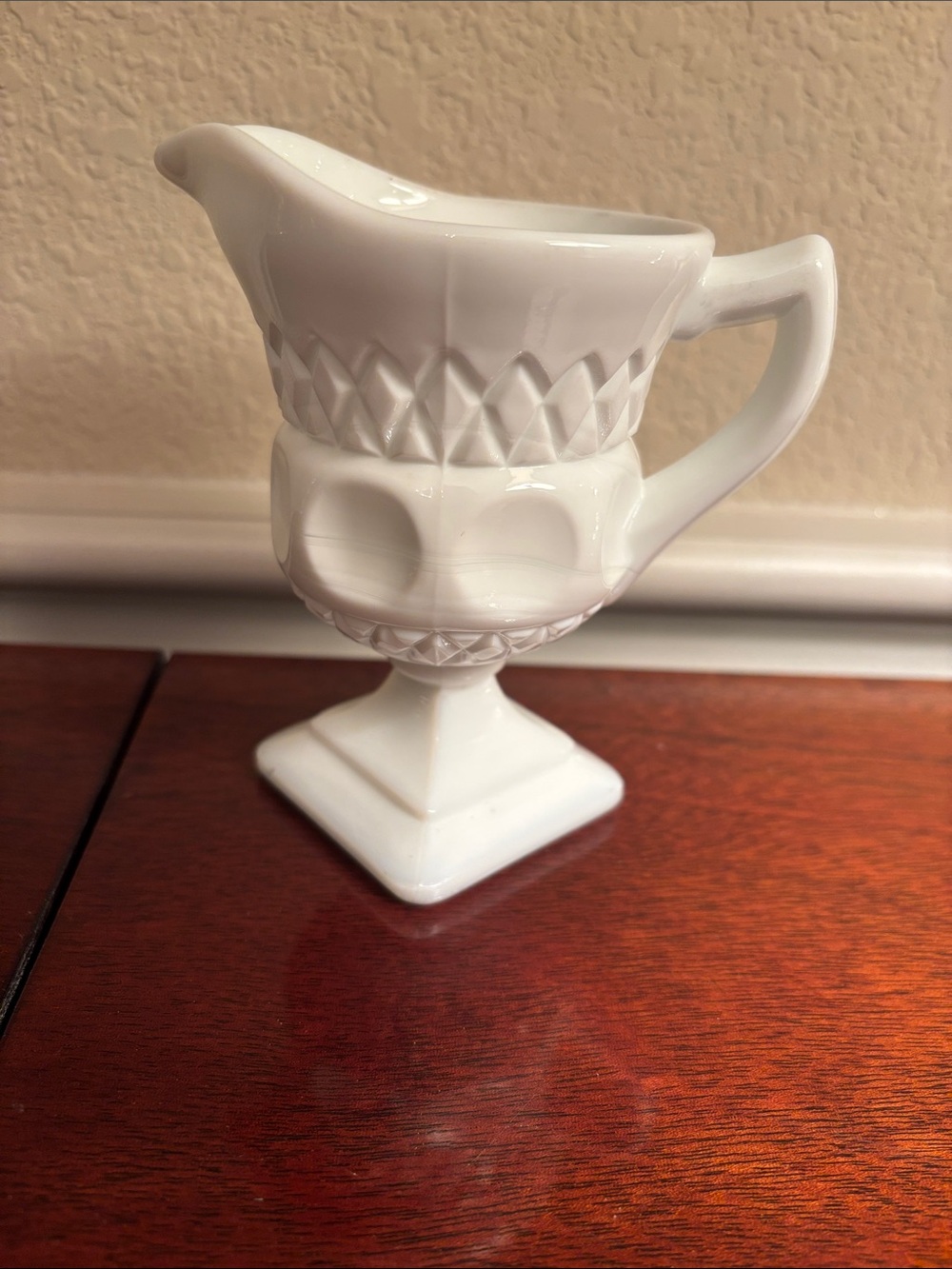 White Milk Glass Pedestal Creamer Pitcher